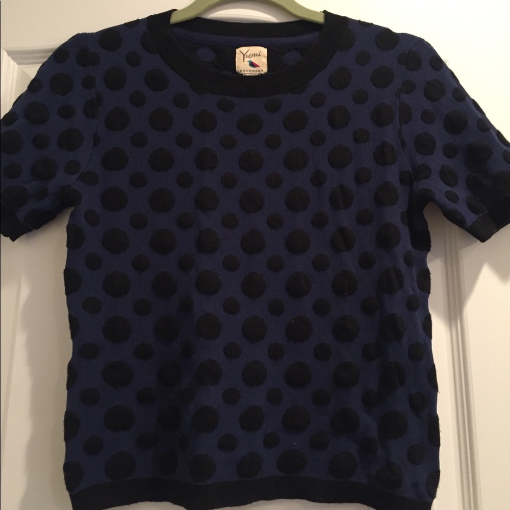 Navy and black polka dot sweater